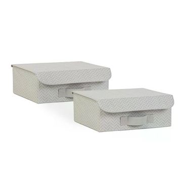 Ocean Home Textile 30x23x11 cm 2'li Gri Balıksırtı Kapaklı Kutu Set