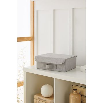 Ocean Home Textile 30x23x11 cm Çekmece İçi Gri Balıksırtı Kapaklı Kutu