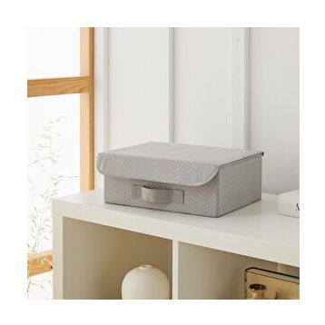Ocean Home Textile 30x23x11 cm Çekmece İçi Gri Balıksırtı Kapaklı Kutu
