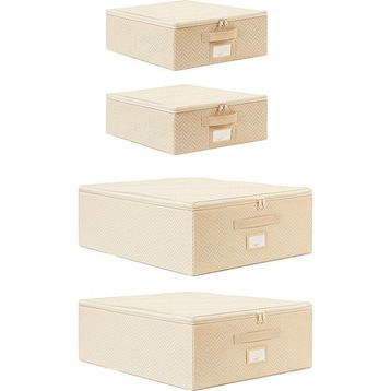 Ocean Home Textile 31x38x12 / 45x55x18 cm 4'lü Bej Balıksırtı Destekli 2 Adet Hurç Set