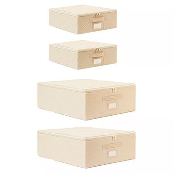 Ocean Home Textile 31x38x12 / 45x55x18 cm 4'lü Bej Balıksırtı Destekli 2 Adet Hurç Set