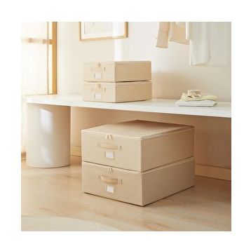 Ocean Home Textile 31x38x12 / 45x55x18 cm 4'lü Bej Balıksırtı Destekli 2 Adet Hurç Set