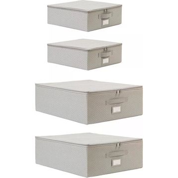 Ocean Home Textile 31x38x12 / 45x55x18 cm 4'lü Gri Balıksırtı Destekli 2 Adet Hurç Set