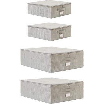Ocean Home Textile 31x38x12 / 45x55x18 cm 4'lü Gri Balıksırtı Destekli 2 Adet Hurç Set