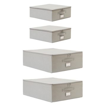 Ocean Home Textile 31x38x12 / 45x55x18 cm 4'lü Gri Balıksırtı Destekli 2 Adet Hurç Set
