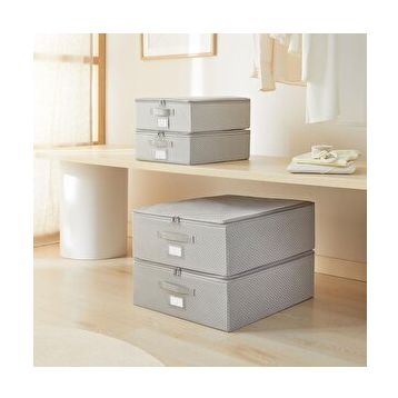 Ocean Home Textile 31x38x12 / 45x55x18 cm 4'lü Gri Balıksırtı Destekli 2 Adet Hurç Set