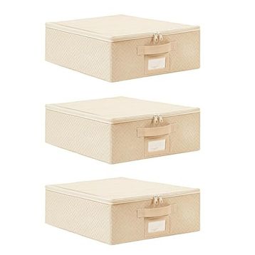 Ocean Home Textile 31x38x12 cm 3'lü Küçük Boy Bej Balıksırtı Destekli Hurç Set