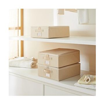 Ocean Home Textile 31x38x12 cm 3'lü Küçük Boy Bej Balıksırtı Destekli Hurç Set