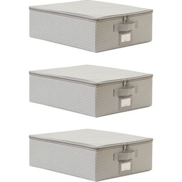 Ocean Home Textile 31x38x12 cm 3'lü Küçük Boy Gri Balıksırtı Destekli Hurç Set
