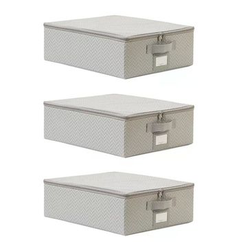 Ocean Home Textile 31x38x12 cm 3'lü Küçük Boy Gri Balıksırtı Destekli Hurç Set