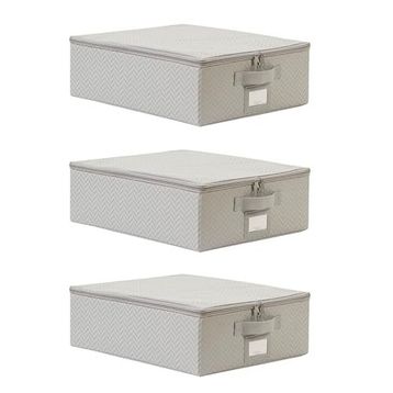 Ocean Home Textile 31x38x12 cm 3'lü Küçük Boy Gri Balıksırtı Destekli Hurç Set