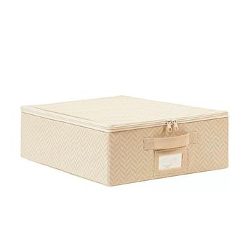 Ocean Home Textile 31x38x12 cm Küçük Boy Bej Balıksırtı Destekli Kutu Hurç
