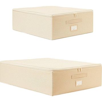Ocean Home Textile 45x55x18 / 55x70x18 cm 2'li Bej Balıksırtı Destekli Hurç Set