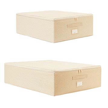 Ocean Home Textile 45x55x18 / 55x70x18 cm 2'li Bej Balıksırtı Destekli Hurç Set