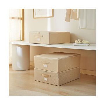 Ocean Home Textile 45x55x18 cm 3'lü Orta Boy Bej Balıksırtı Destekli Hurç Set
