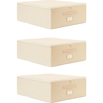 Ocean Home Textile 45x55x18 cm 3'lü Orta Boy Bej Balıksırtı Destekli Hurç Set