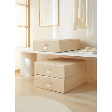 Ocean Home Textile 55x70x18 cm 3'lü Büyük Boy Bej Balıksırtı Destekli Hurç Set