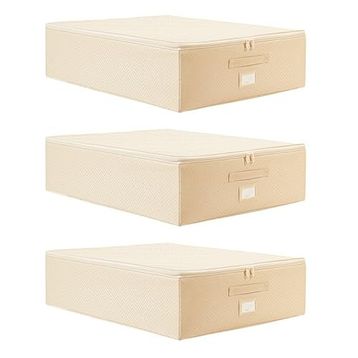Ocean Home Textile 55x70x18 cm 3'lü Büyük Boy Bej Balıksırtı Destekli Hurç Set