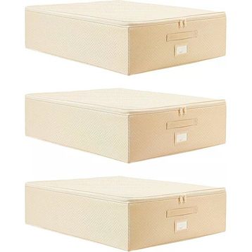 Ocean Home Textile 55x70x18 cm 3'lü Büyük Boy Bej Balıksırtı Destekli Hurç Set