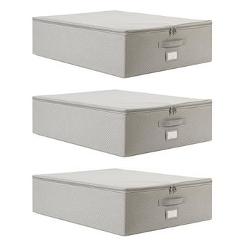 Ocean Home Textile 55x70x18 cm 3'lü Büyük Boy Gri Balıksırtı Destekli Hurç Set