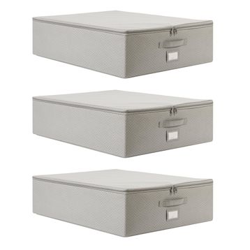 Ocean Home Textile 55x70x18 cm 3'lü Büyük Boy Gri Balıksırtı Destekli Hurç Set