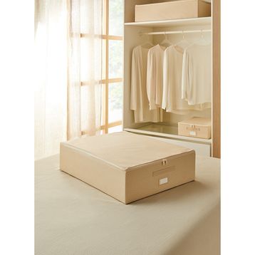 Ocean Home Textile 55x70x18 cm Büyük Boy Bej Balıksırtı Destekli Kutu Hurç