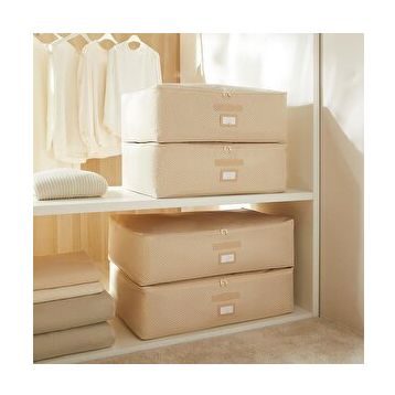 Ocean Home Textile 62x46x22 / 74x46x22 cm 4'lü Bej Balıksırtı Baza Altı 2 Adet Hurç Set