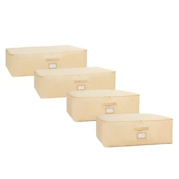 Ocean Home Textile 62x46x22 / 74x46x22 cm 4'lü Bej Balıksırtı Baza Altı 2 Adet Hurç Set