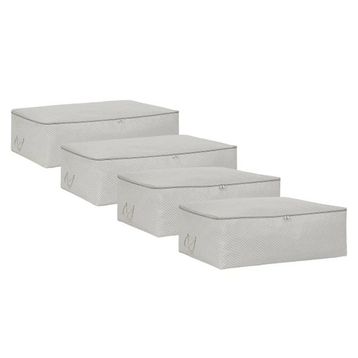 Ocean Home Textile 62x46x22 / 74x46x22 cm 4'lü Gri Balıksırtı Baza Altı 2 Adet Hurç Set
