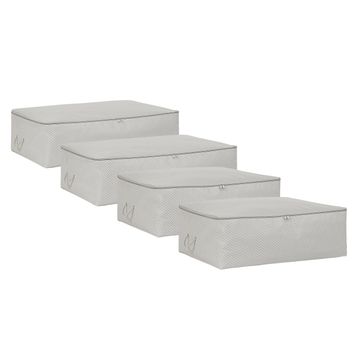 Ocean Home Textile 62x46x22 / 74x46x22 cm 4'lü Gri Balıksırtı Baza Altı 2 Adet Hurç Set