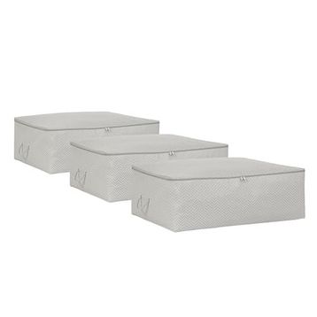 Ocean Home Textile 62x46x22 cm 3'lü Büyük Boy Gri Balıksırtı Baza Altı Hurç Set