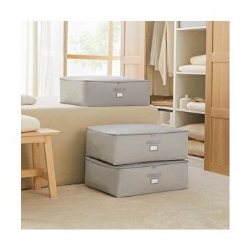 Ocean Home Textile 62x46x22 cm 3'lü Büyük Boy Gri Balıksırtı Baza Altı Hurç Set