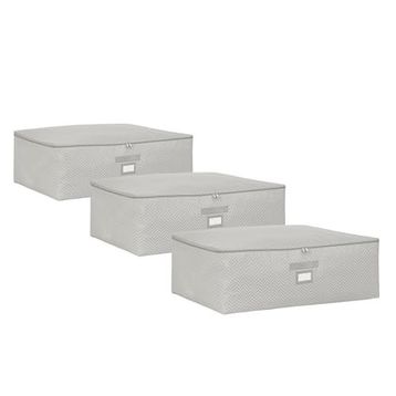 Ocean Home Textile 62x46x22 cm 3'lü Büyük Boy Gri Balıksırtı Baza Altı Hurç Set