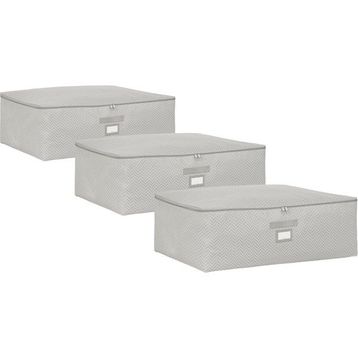 Ocean Home Textile 62x46x22 cm 3'lü Büyük Boy Gri Balıksırtı Baza Altı Hurç Set