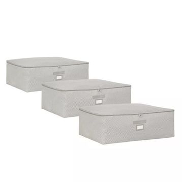 Ocean Home Textile 62x46x22 cm 3'lü Büyük Boy Gri Balıksırtı Baza Altı Hurç Set