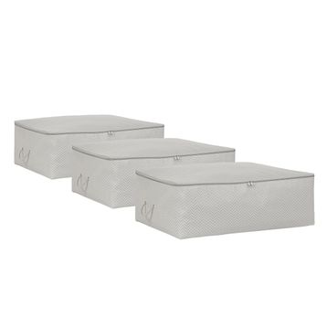 Ocean Home Textile 62x46x22 cm 3'lü Büyük Boy Gri Balıksırtı Baza Altı Hurç Set