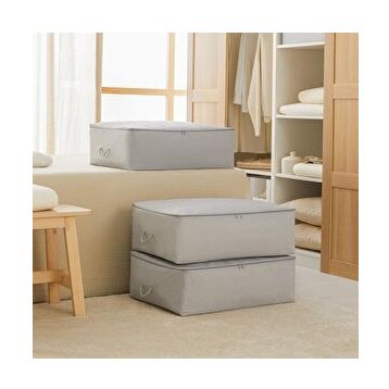 Ocean Home Textile 62x46x22 cm 3'lü Büyük Boy Gri Balıksırtı Baza Altı Hurç Set