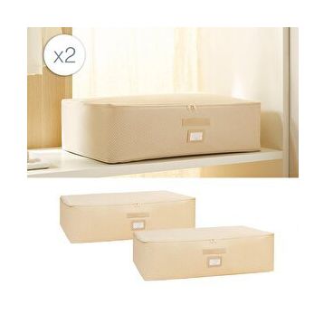 Ocean Home Textile 74x46x22 cm 2'li Mega Boy Bej Balıksırtı Baza Altı Hurç Set