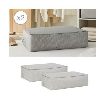 Ocean Home Textile 74x46x22 cm 2'li Mega Boy Gri Balıksırtı Baza Altı Hurç Set