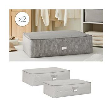 Ocean Home Textile 74x46x22 cm 2'li Mega Boy Gri Balıksırtı Baza Altı Hurç Set