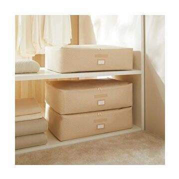 Ocean Home Textile 74x46x22 cm 3'lü Mega Boy Bej Balıksırtı Baza Altı Hurç Set