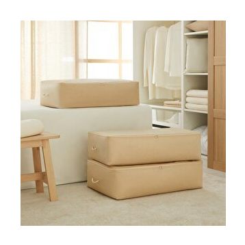 Ocean Home Textile 74x46x22 cm 3'lü Mega Boy Bej Balıksırtı Baza Altı Hurç Set