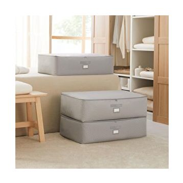 Ocean Home Textile 74x46x22 cm 3'lü Mega Boy Gri Balıksırtı Baza Altı Hurç Set