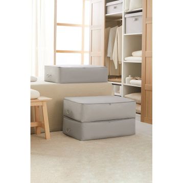 Ocean Home Textile 74x46x22 cm 3'lü Mega Boy Gri Balıksırtı Baza Altı Hurç Set