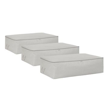 Ocean Home Textile 74x46x22 cm 3'lü Mega Boy Gri Balıksırtı Baza Altı Hurç Set