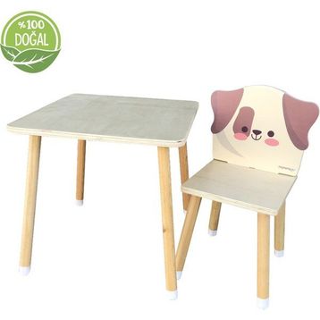 Odun Concept Doğal Ahşap Köpek Çocuk Aktivite Masa ve Sandalye Takımı