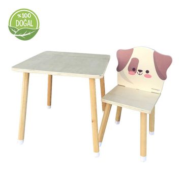 Odun Concept Doğal Ahşap Köpek Çocuk Aktivite Masa ve Sandalye Takımı
