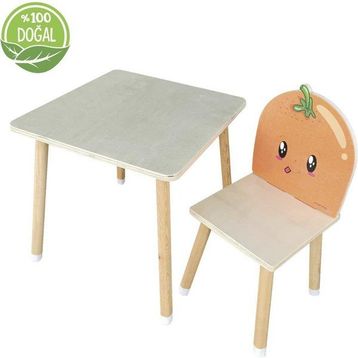 Odun Concept Portakal Doğal Ahşap Çocuk Aktivite Masa ve MDF