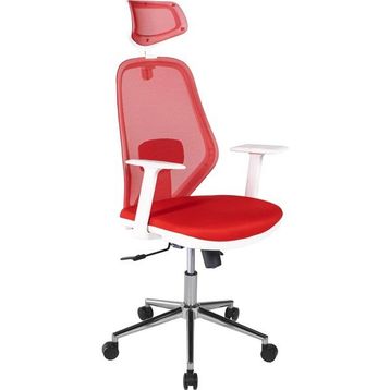 Ofisbazaar Dali Ergonomik Başlıklı Beyaz Kırmızı Fileli Çalışma Koltuğu