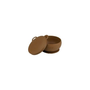 Oioi 6+ Ay Woody Brown Vakum Tabanlı Silikon Kapaklı Kase